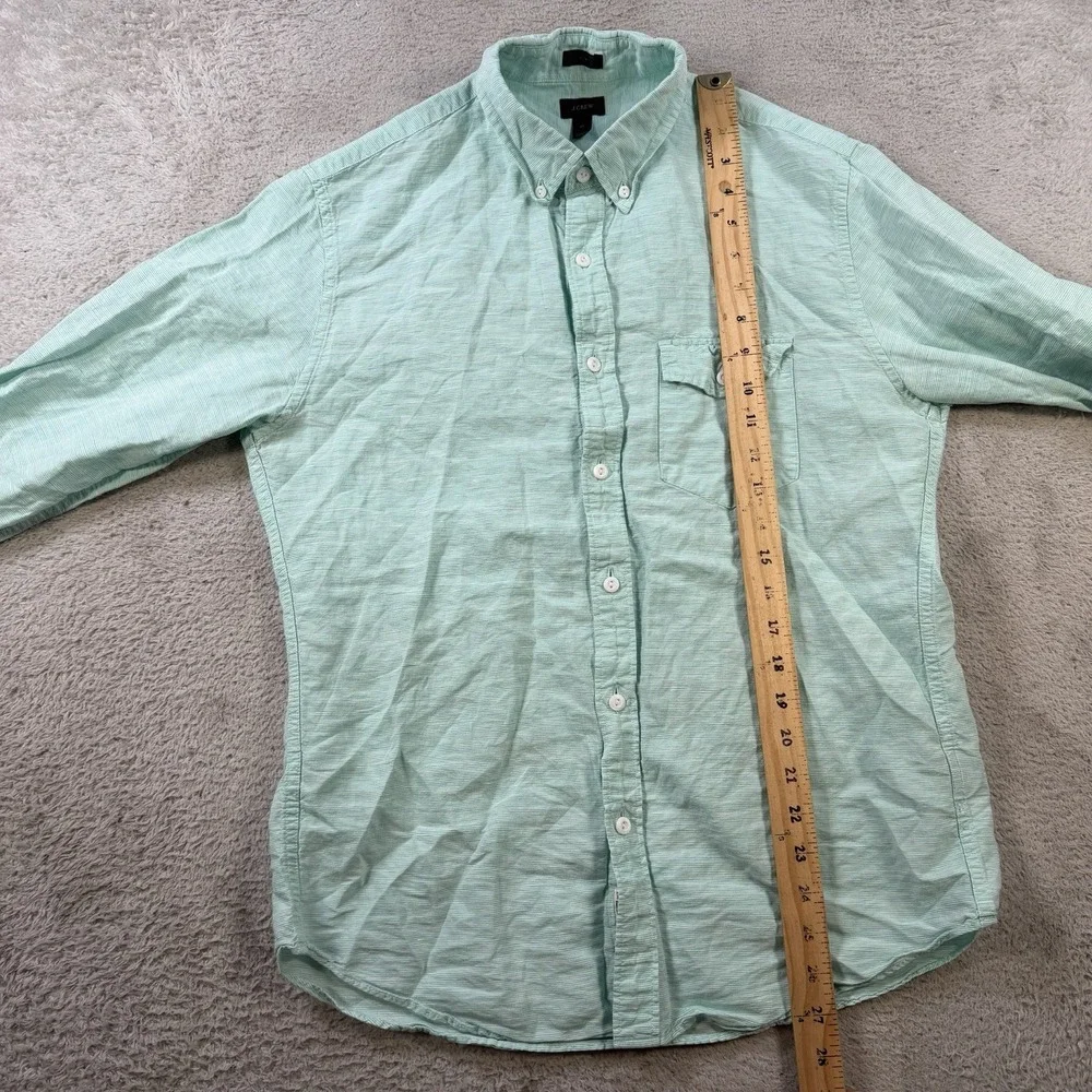 J. Crew Shirt Mens Medium Teal Baird McNutt Irish Linen Blend Button Down Slim
